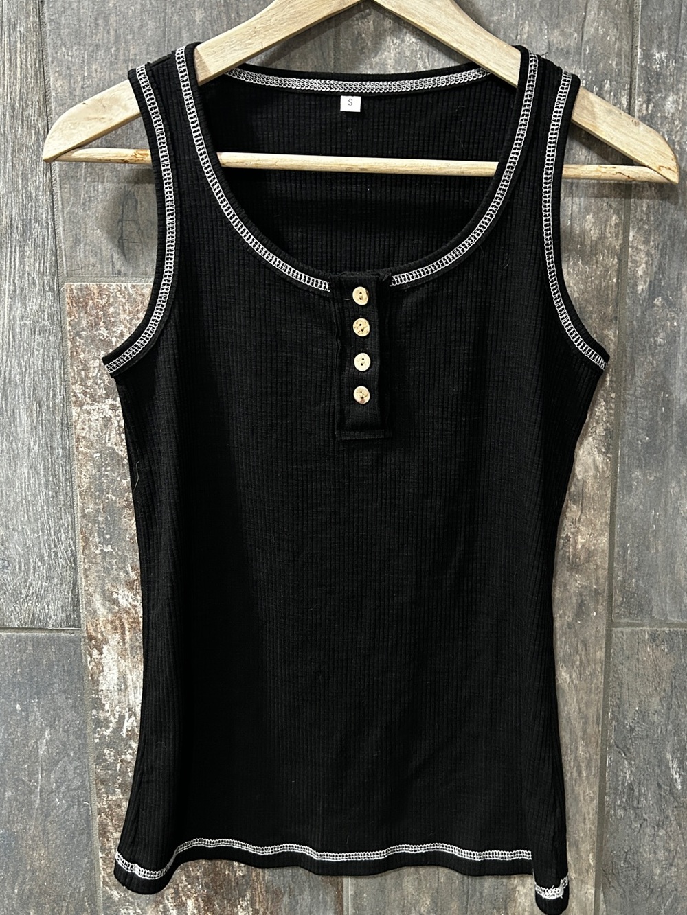 Amazon Black Ribbed Tank with White Contrast Stitching